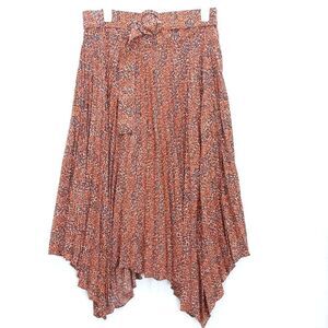 Topshop Leopard Print Burnt Orange Pleated Maxi Skirt Flowy Belted Asymmetric  8